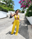 Yellow Sexy Irregular Straps Bandage Wrapped Wide Leg Jumpsuit
