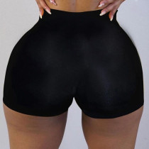 Black Solid Color Ladies Skinny Low Waist Shorts Yoga Pants