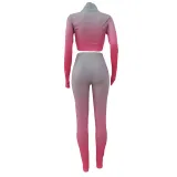 High Neck Gradient Embroidered Letters Sports Two-Piece Set