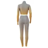 High Neck Gradient Embroidered Letters Sports Two-Piece Set