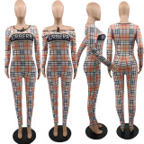 Women Loungewear Casual Fashion Print Zipper Long Sleeve Adjustable Collar Jumpsuit