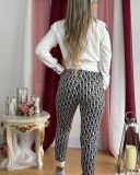 Ladies Printed Zipper Long Sleeve Tracksuit Tops+Pants Set