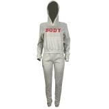 Casual Hooded Letter Print Sweatshirt Pant Set