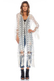 Mesh Embroidered Fringed Beach Cardigan