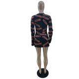 Black Long Sleeve Soft Print T-shirt Dress
