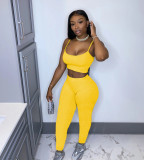 Solid Color Suspender Sports Two Piece Set