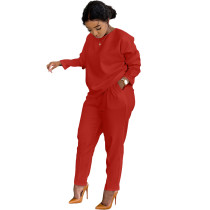 Red Fashion Casual Solid Basic O Neck Long Sleeve Two Pieces For Winter