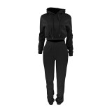 Black Velvet Thicken Sports Hoodie Jogging Pants Two Piece Winter Set For Women