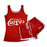 Sexy Graphic Print Vest Shorts Yoga Pants Suit