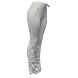 Solid Color Pleated Micro Flared Stacked Trousers