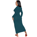 Solid Color V Neck Ruched Maxi Dress