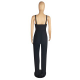 Women Solid Sling Pocket Straight Leg Jumpsuit