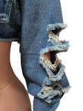 Casual Irregular Denim Ripped Long Sleeve Jacket