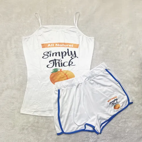 Women Sexy Graphic Print Letter Sling Yoga Shorts Set
