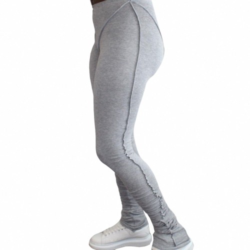 Solid Light Grey Tight Stacked Pants