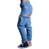 Loose High Waist Casual Pants Wide Leg Ripped Jeans