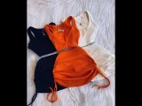 High Elastic Cotton Pit V Neck Low-cut Drawstring Embroidery Skirt Set