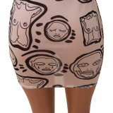Mesh Print Round Neck Mini Dress