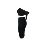 Cotton Sexy Bandage Wrapped Top and Midi Skirt