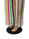 Summer Cover-Ups Crochet Knitted Tassel Color Matching Beach Dress