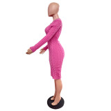 Exclusive Knit Round Neck Backless Sweater Dresses