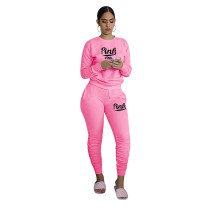 Casual Print Letter Pleated Sweatpants Two Piece with Pockets