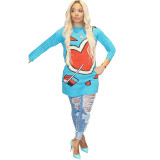 Knitted Heart Print Long Sleeve Sweater