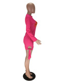 Digital Printed Colorful Lips Long Sleeve Club Dress