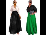 Solid Color High Waist Long Pleated Skirts