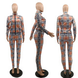 Fashion Branded Zipper Printed Jacket Long Pant 2 Pieces Set