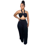 Sexy Halter Wrapped Top Wide-leg Pants Two Pieces