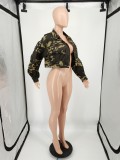 Puff Sleeves Camouflage Woven One Piece Jacket Top