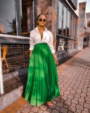Solid Color High Waist Long Pleated Skirts