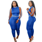 Solid Color Sleeveless Webbing Jumpsuit