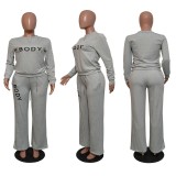 Women's Letter Print Long Sleeve Sweatshirt Casual Set For Women with Pockets