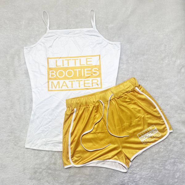 Women Sexy Graphic Print Letter Sling Yoga Shorts Set