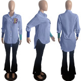 Casual Thread Stitching Colorful Button Embroidery Cardigan Irregular Shirts