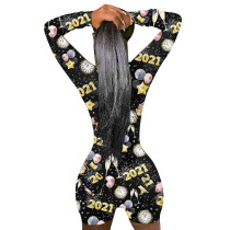 2021 New Year's V Neck Pattern Shorts Romper