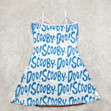 Sexy Loungewear Summer Cartoon Pattern Printed Spaghetti Strap Homewear Dress