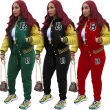 Red Air Layer Baseball Suit Buttons Printed Letter Two Piece Outfits