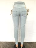 Sexy Eyelet Lace-up Washed Ripped Casual Skinny Stretch Jeans