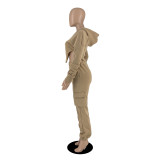 Autumn Winter Women's Irregular Solid Color Pocketed Zipper Hoodie Sweatshirt Pants Set