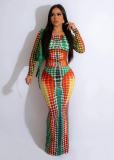 Casual Digital Printed Off Shoulder Long Sleeve Maxi Dress