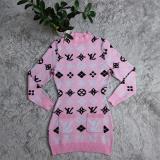 Autumn Winter Printed O Neck Sweater Dress
