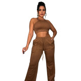 Casual Pit Camisole Splicing Two-piece Outfits