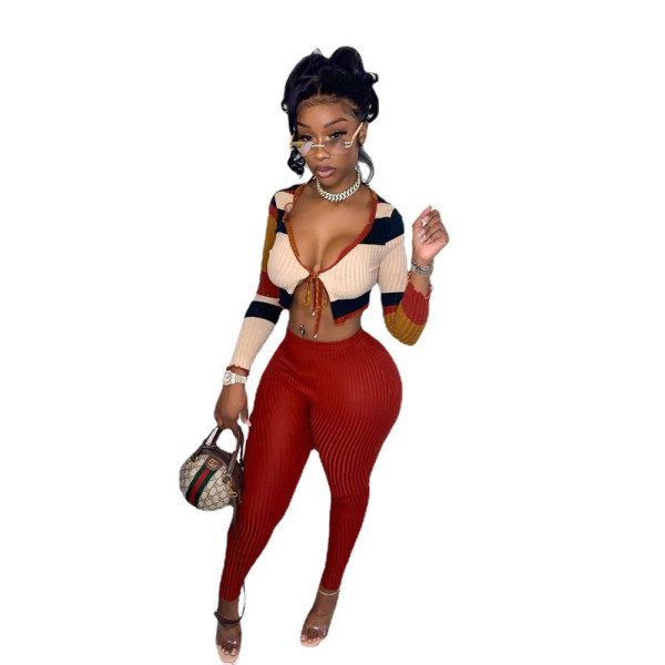 Sexy Print Cardigan Crop Top Women Set