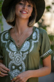 V Neck Cotton Embroidered Beach Dress