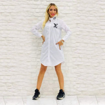 Fashion Simple Embroidered Letter Long Sleeve Shirt Dress