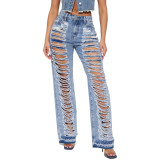 All-match Slim-fit Micro-elastic Ripped Micro-flared Jeans
