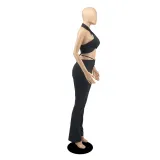 Solid Color Bandeau Backless Tops Trousers Set